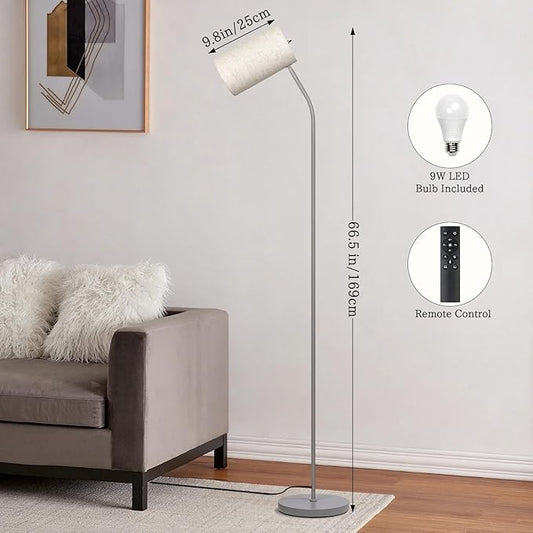 Standing Lamp for Living Room with Remote Control Light Bulb Adjustable Modern Reading Light,Floor Lamps for Bedroom,Office,Farmhouse, LED Bulb Included (Beige/Silver)
