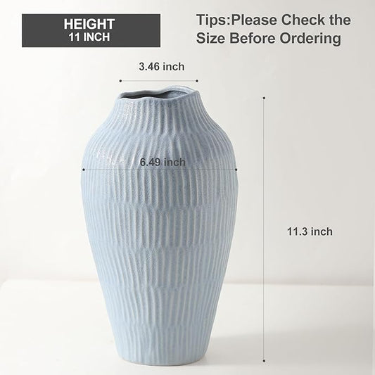Ceramic Vase for Home Decor,11.6 Inch Flower Vases,Decorative Blue Vase for Pampas Grass,Modern Art Texture Vases for Home Entryway Living Room Dining Table Farmhouse Office Decor-Mat Blue