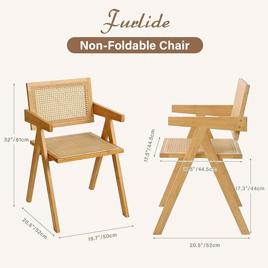 Rattan Dining Chairs Set of 2, Modern Mid Century Accent Chairs, Comfy Armchairs, Outdoor Rattan Chairs with Armrest for Bedroom Living Room Reading Room Dining Kitchen