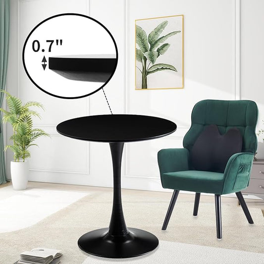 Black Round Dining Table, Small Circle Dining Table for 2 Person, Modern 27.5" Tulip Table Kitchen Dinner Coffee Small Social Tables for Dining Room, Living Room, Restaurant, Cafe
