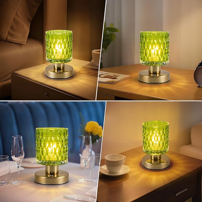 Modern Table Lamp with Remote Control, Cordless Dimmable Desk Lamp for Bedroom, Rechargeable Battery Operated, Touch Lamps for Night Stands Living Room, Bulb Included (Olive Green)