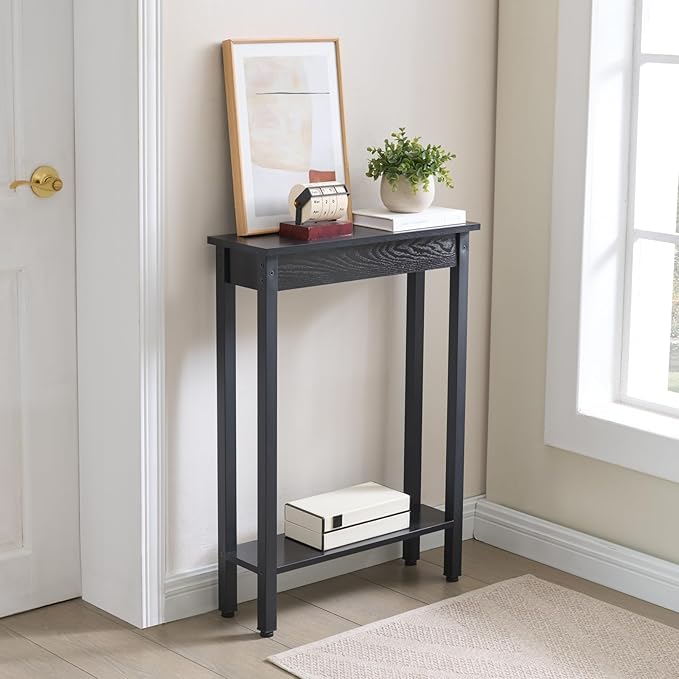 Small Console Table with Shelf Little Narrow Entryway Table Skinny Thin High Tall Display Stand for Entry Hall Hallway, Foyer, as Eextension for Long Behind Couch Sofa Table / Kitchen Countertop