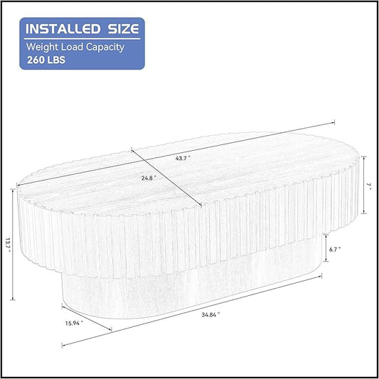 43.7'' Round Coffee Table for Living Room, Oval Coffee Table Modern Handcraft Drum Coffee Table Center Table Wood Small Coffee Table Side Table End Table with Sturdy Pedestal for Apartment,Black