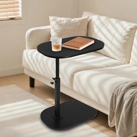 Side Table TV Tray for Couch,Height Adjustable 360° Swivel C Shaped End Table for Small Spaces,Bedside Bathroom Living Room (Black)