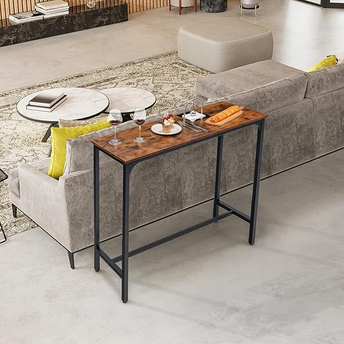 Giantex 48" Narrow Console Table, Rectangular Kitchen Dining Tables w/Steel Frame, Adjustable Feet, Pub Counter Height Tables, Sofa Side Table for Entryway, Hallway, Entrance