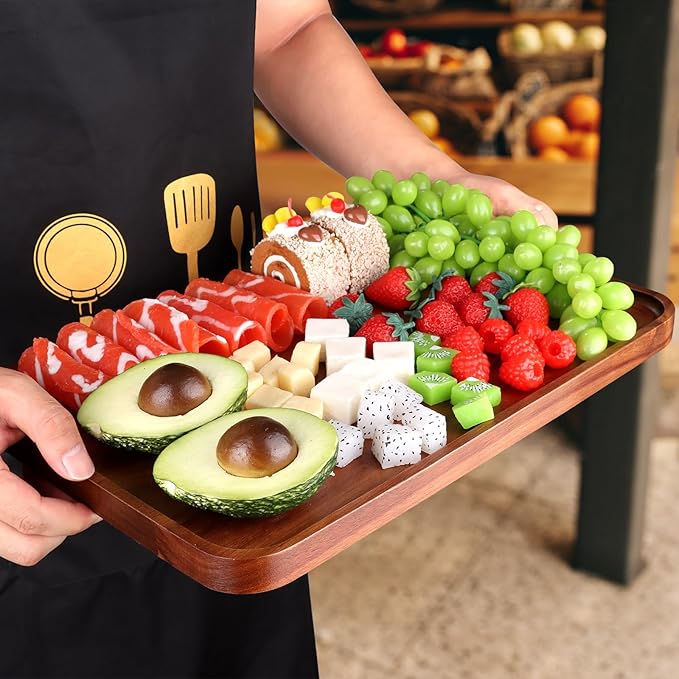 16" X 10" Large Wooden Serving Trays Acacia Wood Charcuterie Boards Rectangular Serving Platters for Cookie, Dessert, Party Food Dish Snack Appetizer Plates Kitchen Platter Tray Cheese Board