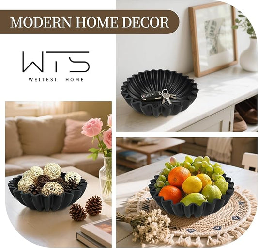 Decorative Fruit Bowl for Kitchen Counter, Large Decorative Bowl Modern Handicraft Bowl for Home Decor, Stylish Key Bowl for Entry Table, Coffee Table Decor, Home Decor Accent, Artificial Stone Black