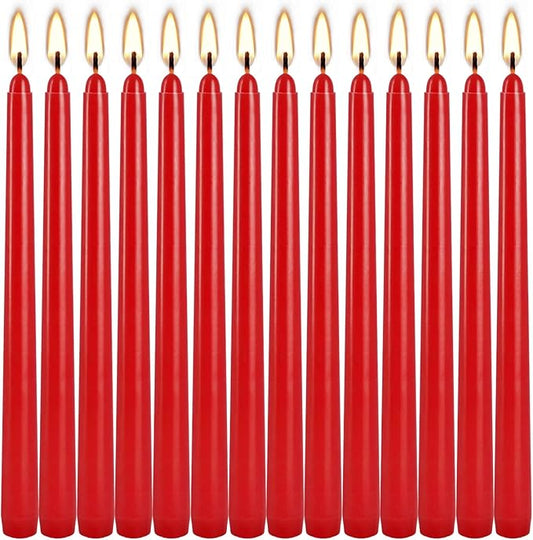 14 Pack Glowing Red Tapers Candles- 10-Inch unscented Candles for 8 Hours of Festive Magic, Perfect for Weddings,Christmas, New Year Celebrations…