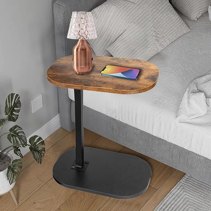 Side Table TV Tray for Couch,Height Adjustable 360° Swivel C Shaped End Table for Small Spaces,Bedside Bathroom Living Room (Vintage Brown)