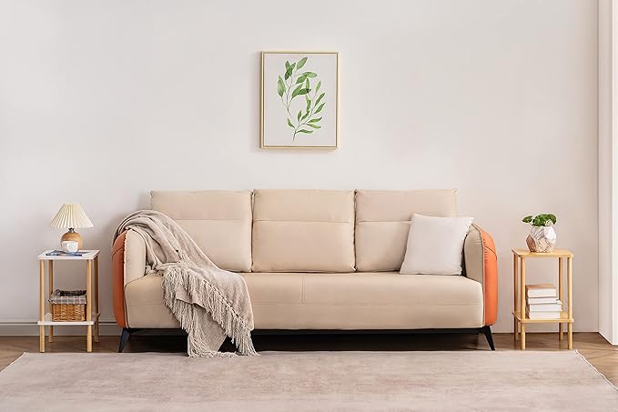 Apicizon 2 Tier End Table Set of 2, Small Side Table with Solid Wood Legs, Boho Bedside Table with Storage Shelf, Nightstand for Small Spaces, Bedroom, Living Room, Entryway, Easy Assembly, Natural