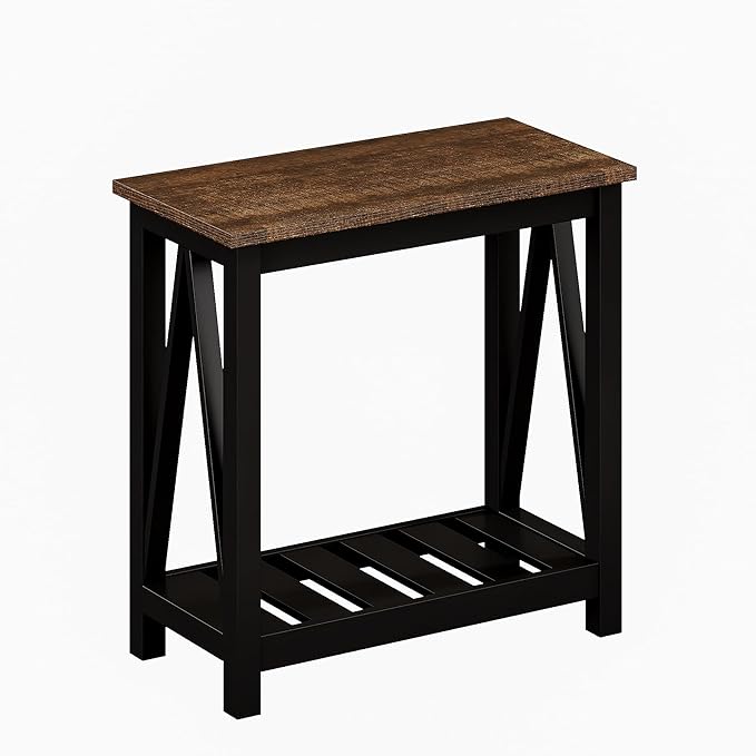 ChooChoo Farmhouse End Table, Rustic Vintage Narrow End Side Table with Storage Shelf for Small Spaces, Nightstand Sofa Table for Living Room, Bedroom Black