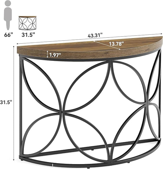 Little Tree 43.3-Inch Console Table with Floral Design, Small Sofa Table Behind Couch, Foyer Table for Living Room (Vintage Brown + Black)