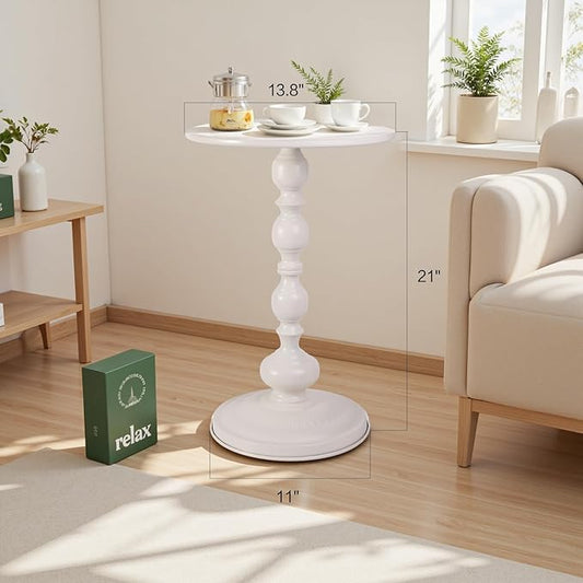 Metal Small Round End Table,Vintage Bedside Drink Table Nightstand for Small Spaces,Modern Accent Pedestal Tables Coffee Tables for Living Room, Bedroom, Corners, Patio,White