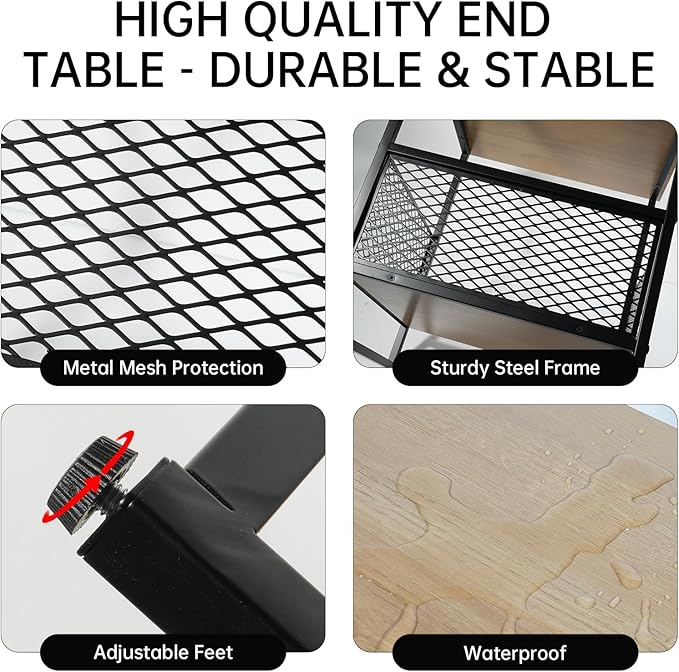 Square End Table, Side Table, Couch Side Table with 2 Tier Storage, Great for Printer Stand, Mini Fridge Stand, Ideal for Living Room, Bedroom, Office