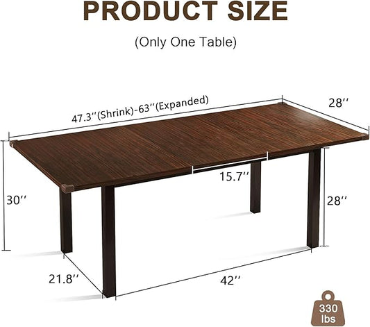 Modern Extendable Dining Table for 4-6, 63" Farmhouse Kitchen Table, Rectangular Dining Room Tables for Dining, Kitchen, Office, Living Room, Wooden Tables, Space Saving (Espresso)