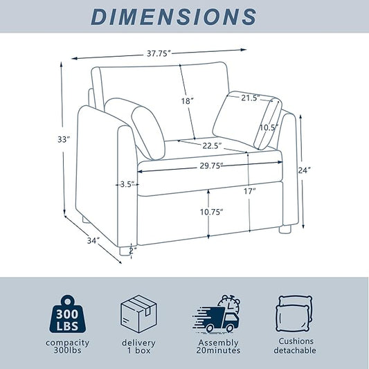 Accent Chair Set of 2 Living Room Chairs in Corduroy Fabric,Reading Chair Sofa Couches for Apartment Bedroom and Small Spaces. (Blue, 2 Chairs)