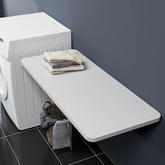 Wall Mounted Folding Table 47.2”L x 19.7”W, Laundry Folding Table with Heavy Duty Metal Collapsible Shelf Brackets, Wall Mounted Desk Fold Down for Small Spaces, White