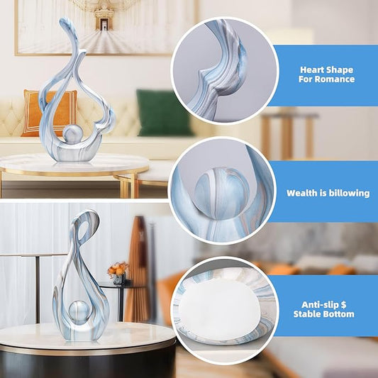 Blue Sculptures Home Decor, Ceramic Statues Coffee Table Decor for Living Room, Table Centerpiece for Dining Room, Shelf, Entry, Modern Minimalist Abstract Art Objects (2pcs)