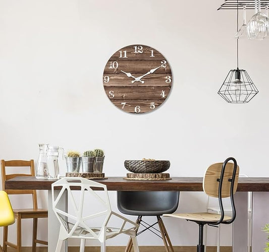 XFM Brown Wooden Wall Clock 24 Inch Silent Wall Clocks Battery Operated Decorative Farmhouse Large Rustic Wall Clock for Kitchen Living Room Office