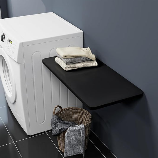 Wall Mounted Folding Table 31.5”L x 15.7”W, Laundry Folding Table with Heavy Duty Metal Collapsible Shelf Brackets, Wall Mounted Desk Fold Down for Small Spaces, Black