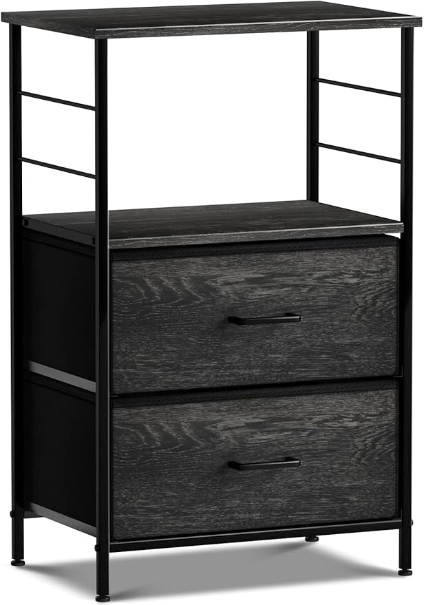 Sorbus Nightstand Dresser with 2 Faux Wood Drawers - Bedside Table Chest with Storage - Bedroom, Living Room, Closet & Dorm Furniture-Lamp Stand - Steel Frame, Wood Top, Easy Pull Fabric Bins