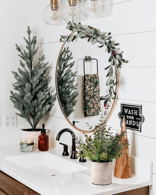 2 Pack Small Fake Plants Christmas Plants Eucalyptus Potted Artificial Plants for Home Indoor Fireplace Mantel Shelf Desk Home Bathroom Farmhouse Room Coffee Christmas Table Decor Xmas Decor (Purple)