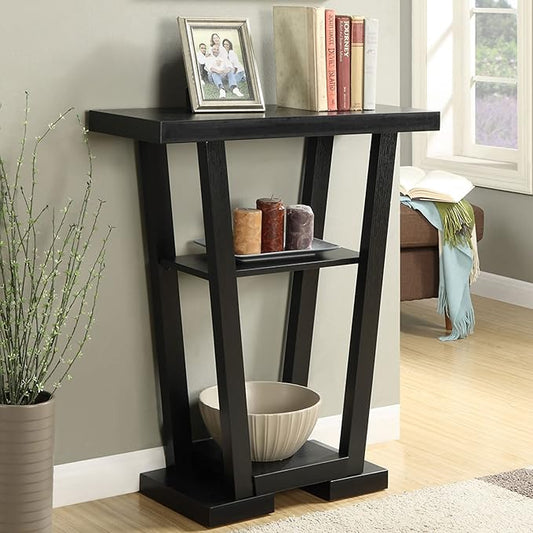 Convenience Concepts Newport V Console Modern Sofa Storage Shelves, Narrow Entryway Hall Living Room, Display Accent Table, 31.5", Black