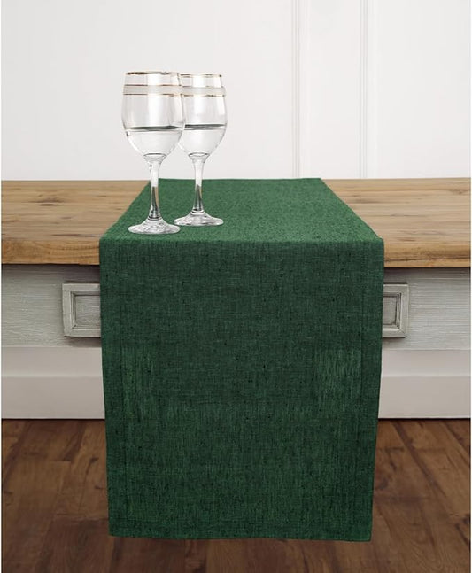 Solino Home Linen Table Runner 48 Inches - 100% Pure Linen Forest Green Table Runner 14 x 48 Inch Ideal for Dresser and Coffee Tables - Athena - Christmas, Thanksgiving