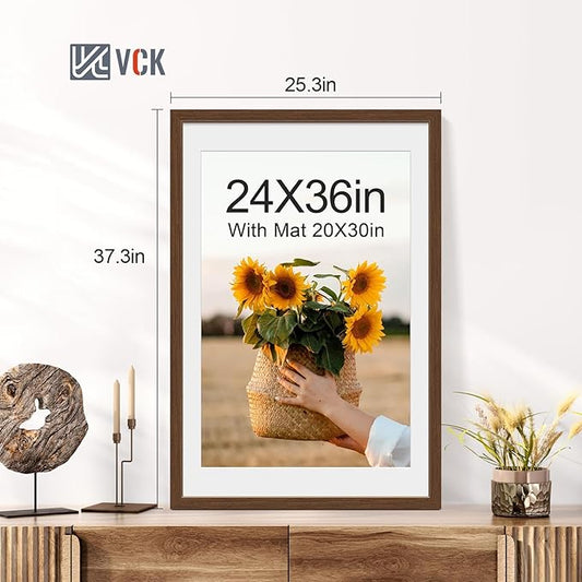 VCK 24x36 Poster Frame 5 Pack - Brown, High-End Wood Picture Frames with Polished Plexiglass, Display 20x30 Photo with Mat or 24x36 without Mat, Art Gallery-Quality, Wall Hanging, Brown