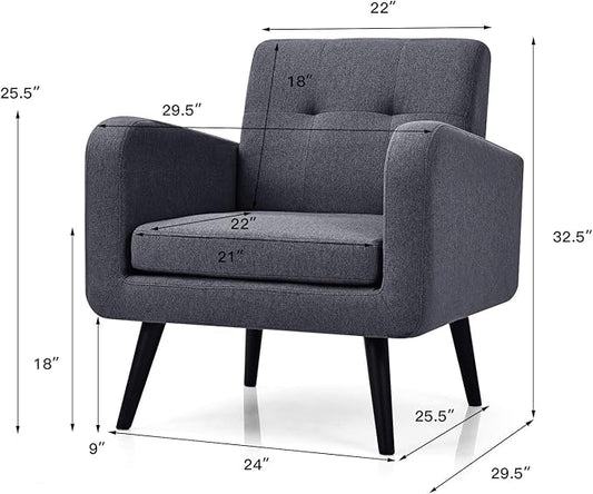Giantex Upholstered Accent Chair Set of 2, Modern Mid Century Linen Fabric Living Room Chair with Arms, Max Load 265 Lbs, Comfy Tufted Single Sofa for Reading, Bedroom, Office, Club, Grey