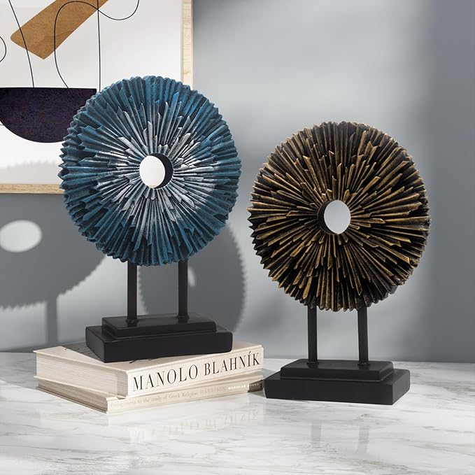 aboxoo Abstract Round Staute,Modern Decorative Home Decor,Office Desk Sculpture for Men,Creative Round Line Ornament for Bookshelf,Bedroom,Desktop,Dining Table(Blue)