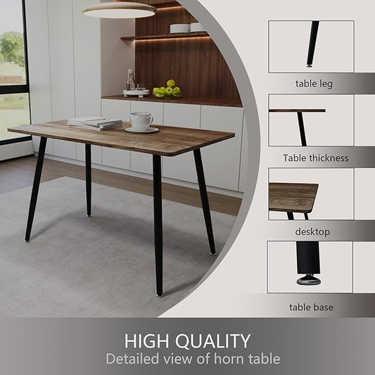 Modern Wooden Dining Table, 47.2'' Wooden Rectangle Table, Kitchen & Dining Room Table, Wooden Dining Table with Black Metal Legs for Living Dining Room(Walnut Color)