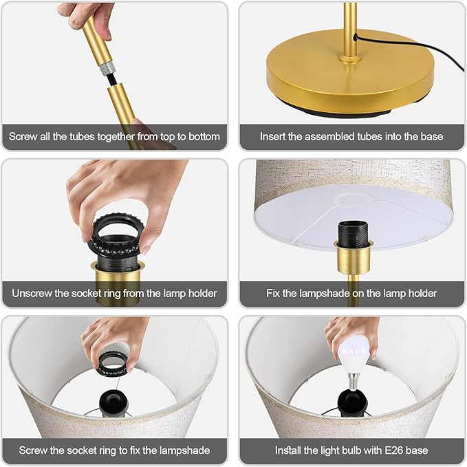 Floor Lamp Gold, Small Standing Lamp, 58" Tall Lamps with Beige Lampshade, Simple Pole Lamp for Bedroom, On/Off Footswitch, Gold Lamps for Living Room/Office/Boho,Christmas Gift for Kids(No Bulb)