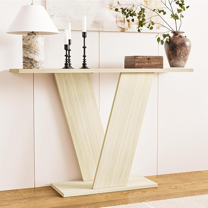 47 Inch Console Table, X-Shaped Wood Sofa Table Behind Couch, Farmhouse Entryway Table for Entrance, Hallway, Living Room, Natural