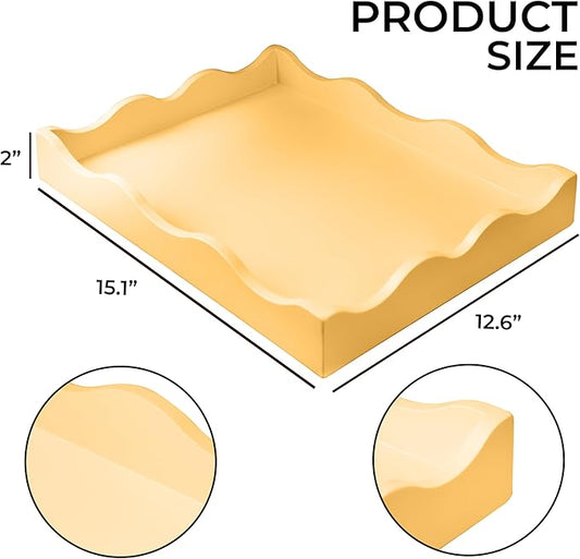 Wooden Scallop Serving Tray - for Coffee Table, Breakfast, Dinner Kitchen Living Room Bedroom, and Home Decor for All Occasions (Peaches & Cream, M)