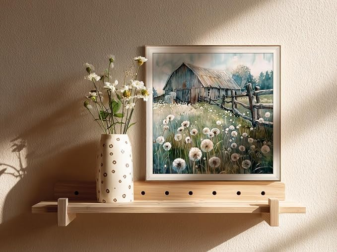 YUEYARIT Framed wall art, vintage wall decor, modern farmhouse style dandelion decor, canvas printed pictures, suitable for gifts, cottagecore bedroom, bathroom, living room, and office artwork.(20X20)Inch