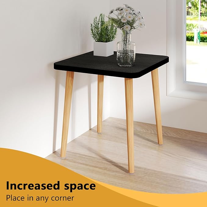 Simple End Table,Modern Side Table with 4 Solid Wood Sturdy Legs for Living Room,Nightstand Bedside Table for Bedroom Balcony (Black)