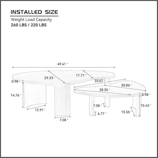 Modern Nesting Coffee Table Set of 2 for Living Room,Irregular Shape End Side Tables for Office,Easy Assembly,Walnut