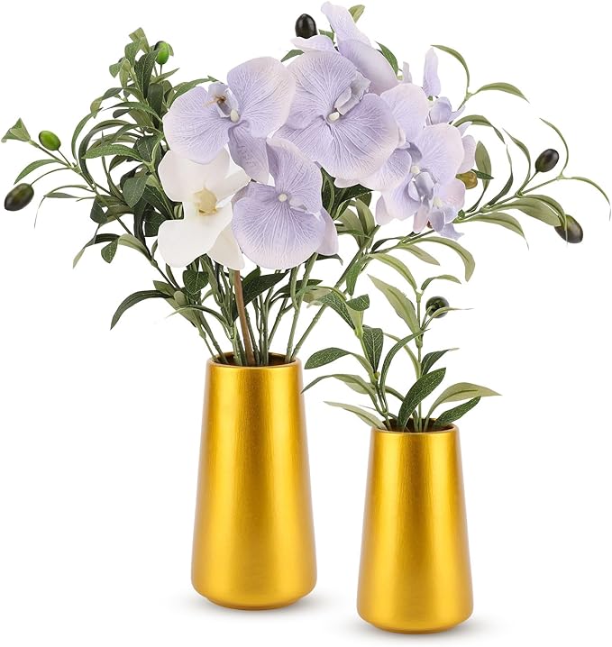 Gold Vase - 8" Gold Ceramic Flower vase for Home/Table/Accent Decor, Minimalist Modern Vases for Centerpieces, Room Decor, Living Room, Bedroom or Gift