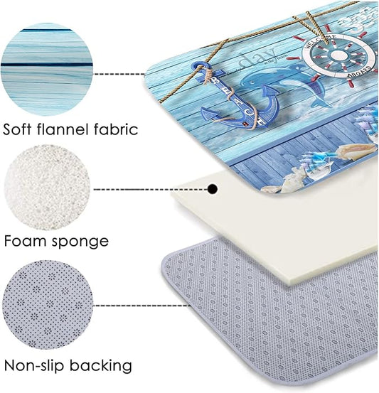 Bath Rugs Sponge Foam Absorbent Soft for Bathroom and Kitchen (71 x 24 inches), Flannel Mat Non Slip Bright 3D Print for Bedside and Living Room(Nautical Anchor Helmsman)