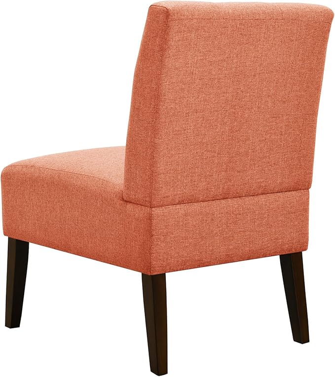 Slipper Accent Chair Modern Armless Lounge Chair with Wood Legs Upholstered Makeup Vanity Tufted Side Chair Fabric Comfy with Decor Back for Living Room Bedroom Patio (Pin Back, Orange)