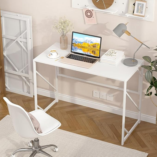 Elephance Folding Desk Writing Computer Desk for Home Office, No-Assembly Study Office Desk Foldable Table for Small Spaces