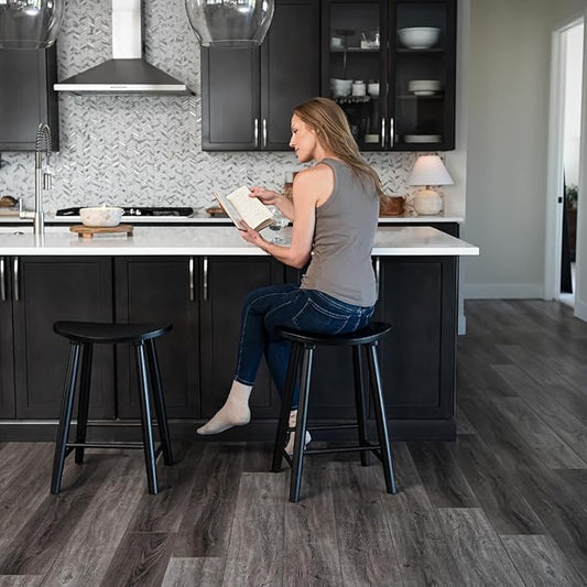 Maven Lane Luna Counter Stool – 26 Inches – Round Stool with Footrest – Black Solid Wood – Space-Saving Design for Kitchen Counters & Islands, Ideal for Apartments, Dorms & Compact Living