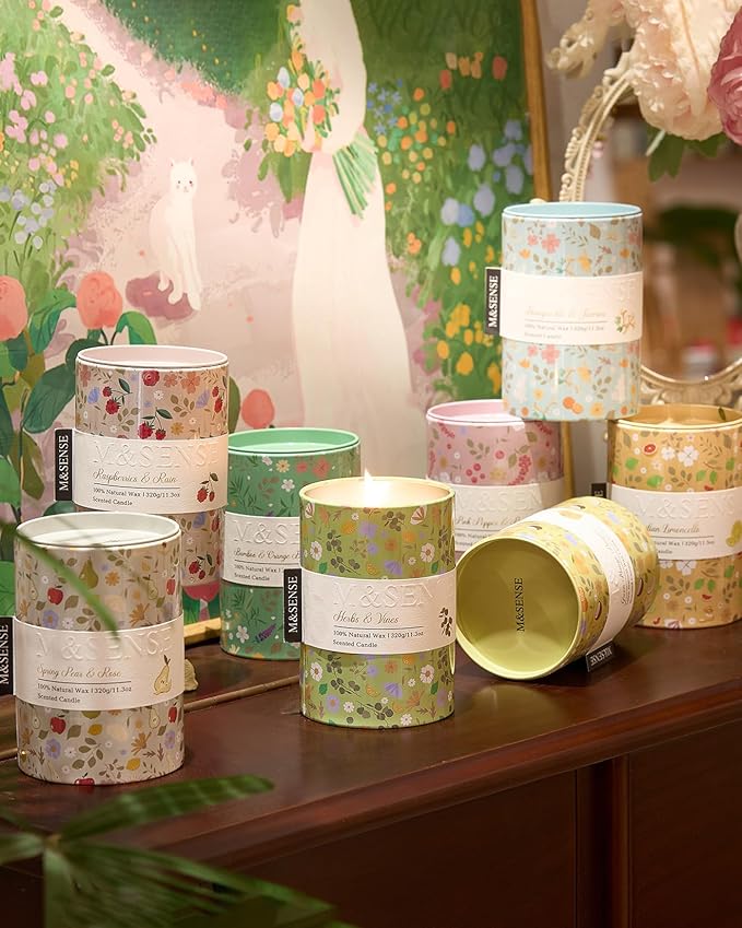 M&SENSE Honeysuckle Jasmine Scented Candle, Medium Jar Candle 11.3oz Natural Soy Wax for Home Scented, Floral Candles Gift for Spring Holiday, Up to 70 Hours Burning Long-Lasting Fragrance