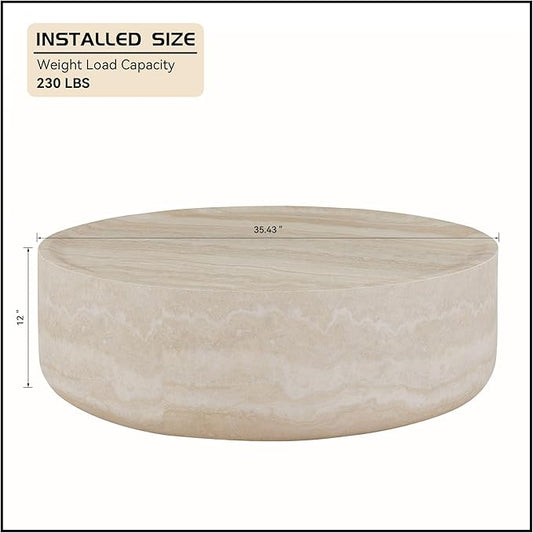 WILLIAMSPACE 35.43'' Round Coffee Table with Mars Pattern for Living Room, Modern Drum Circle Fiberglass Coffee Table Side Table End Table for Living Room, No Need Assembly (Mars Pattern)