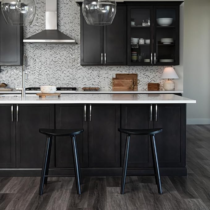 Maven Lane Luna Counter Stool – 26 Inches – Round Stool with Footrest – Black Solid Wood – Space-Saving Design for Kitchen Counters & Islands, Ideal for Apartments, Dorms & Compact Living