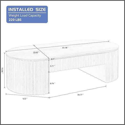 51.18'' Oval Wood Coffee Table with Drawer, Modern Center Table for Living Room, Oak