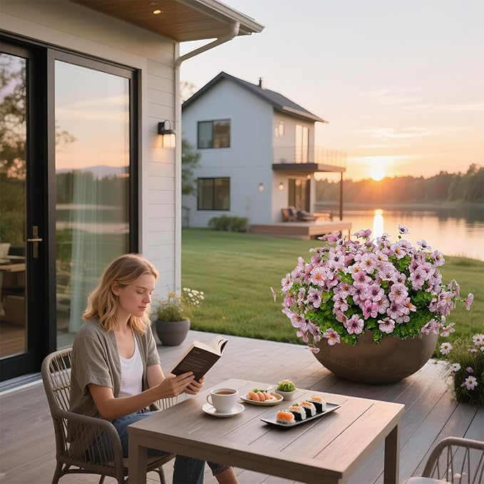 12 Bundles Artificial Flowers for Outdoor Indoor Fake Flowers uv Resistant Artificial Outdoor Flowers Fake Plants for Porch Garden Home Patio Decor(Pink)