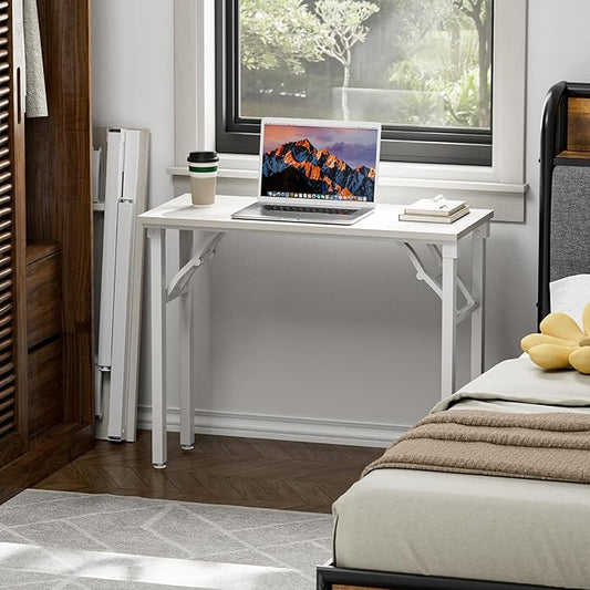TEMI Small Computer Desk Folding Table - 35.8" Foldable Office Desk, No Assembly, Perfect for Small Spaces in Bedroom, Dorm, or Apartment, Portable Mini Desk or Study Table Compact Design, White Ash