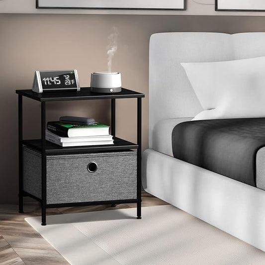 Sorbus Nightstand 1-Drawer Shelf Storage - Bedside Furniture & End Table Chest Dresser with Steel Frame, Wood Top & Easy Pull Fabric Bins for Home, Bedroom, Closets, Bathroom, Office & College Dorm